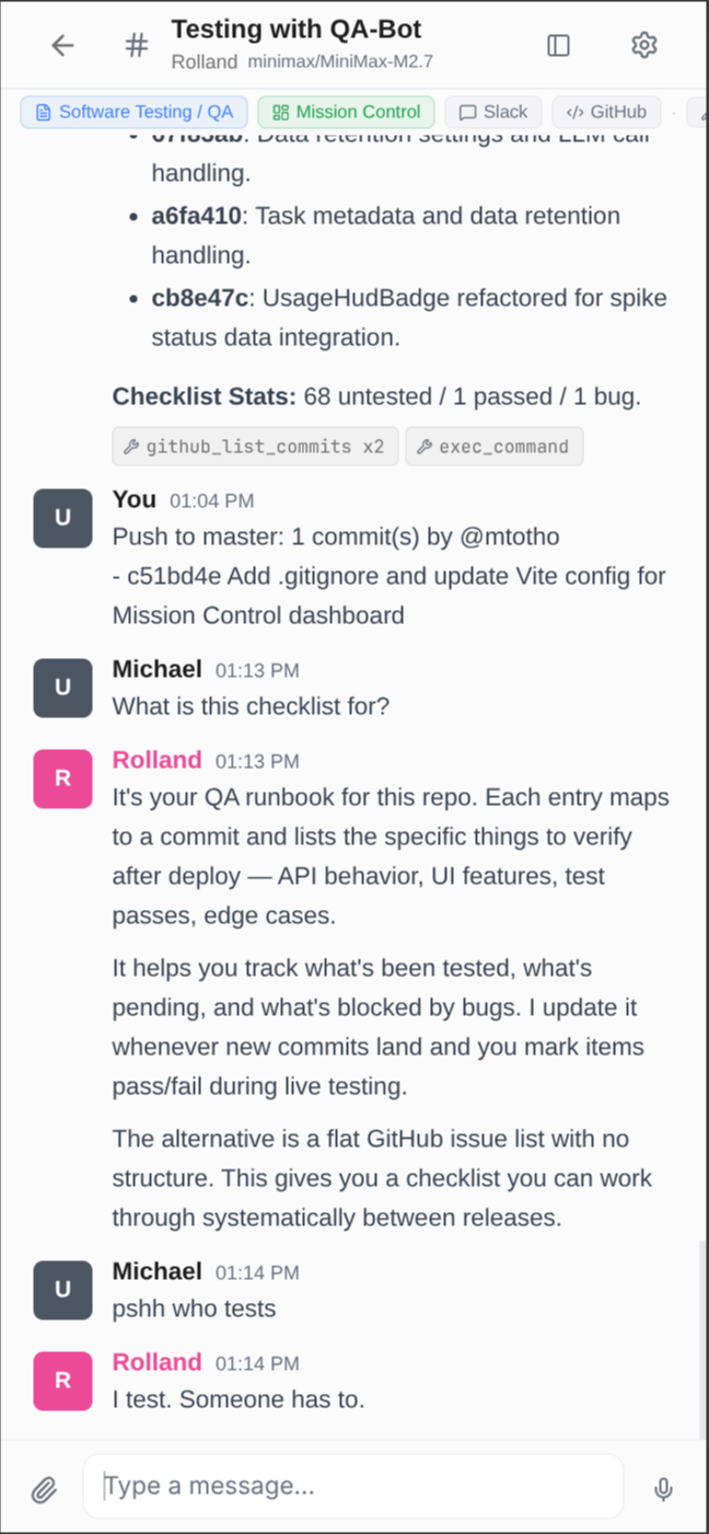 Code review channel with QA bot