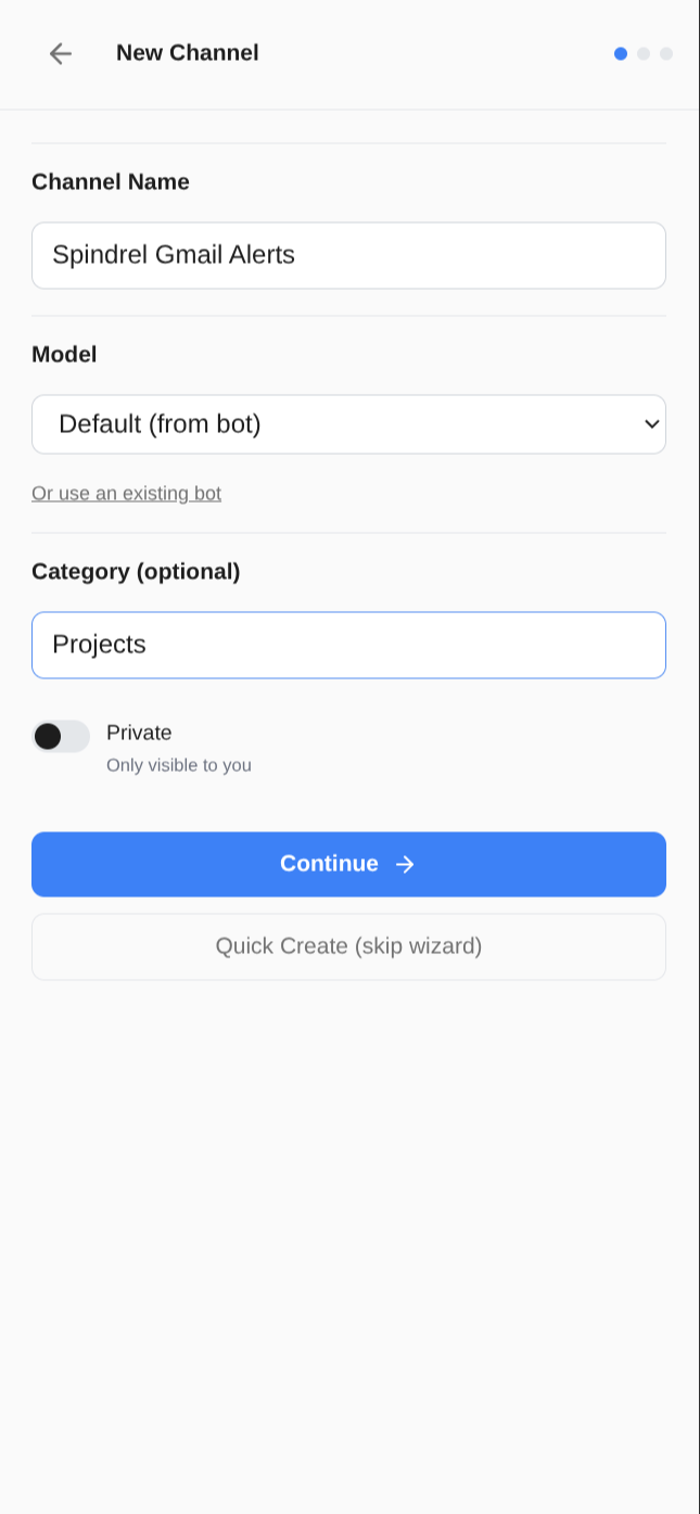 New Channel — Step 1: Basics