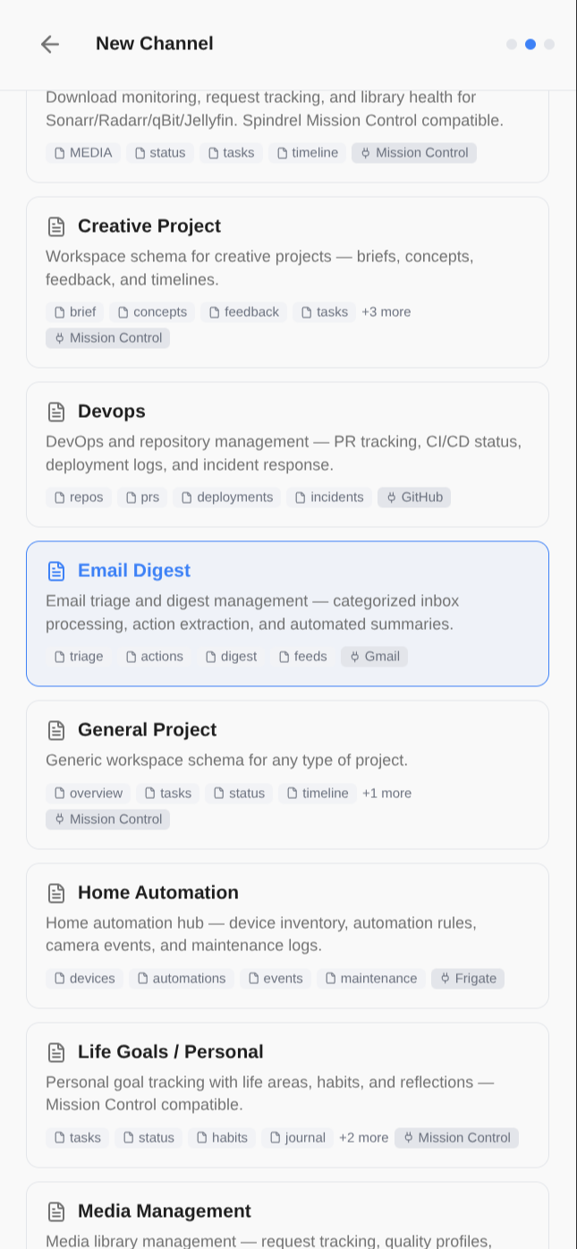 New Channel — Step 2: Template