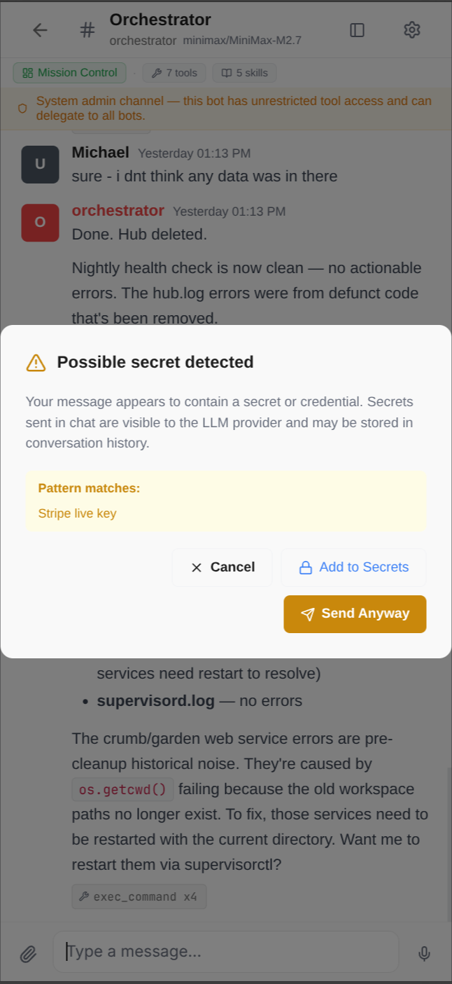 Secret detection warning