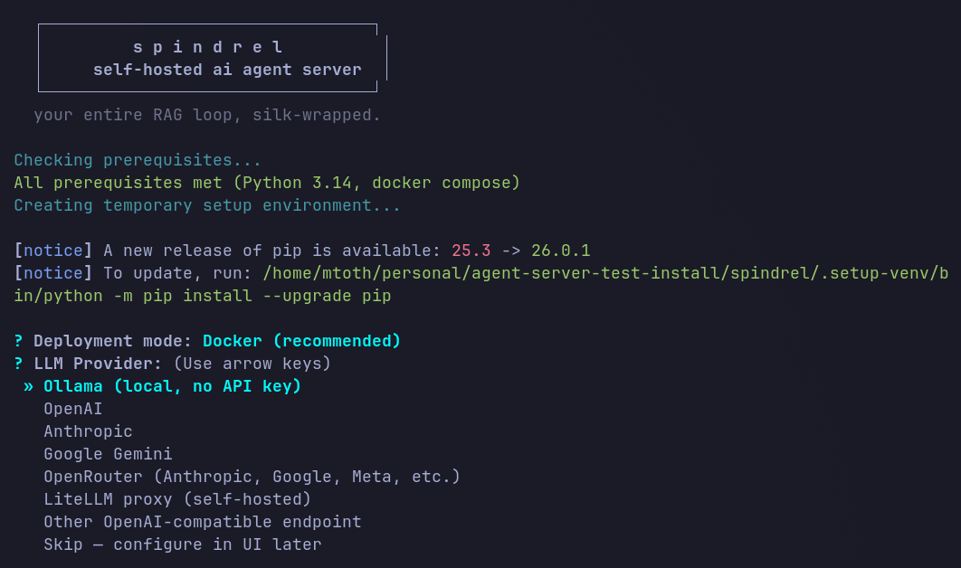 Setup wizard — pick your LLM provider