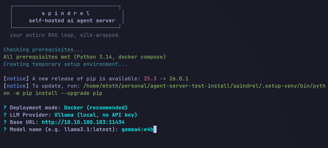 Setup wizard — enter model name