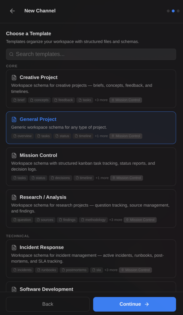Template picker with categories
