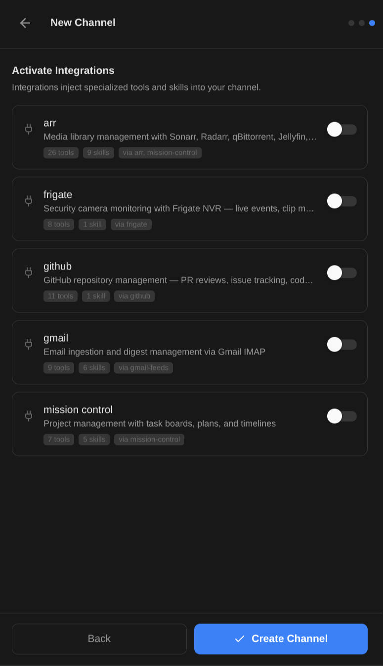 Activate integrations for your channel